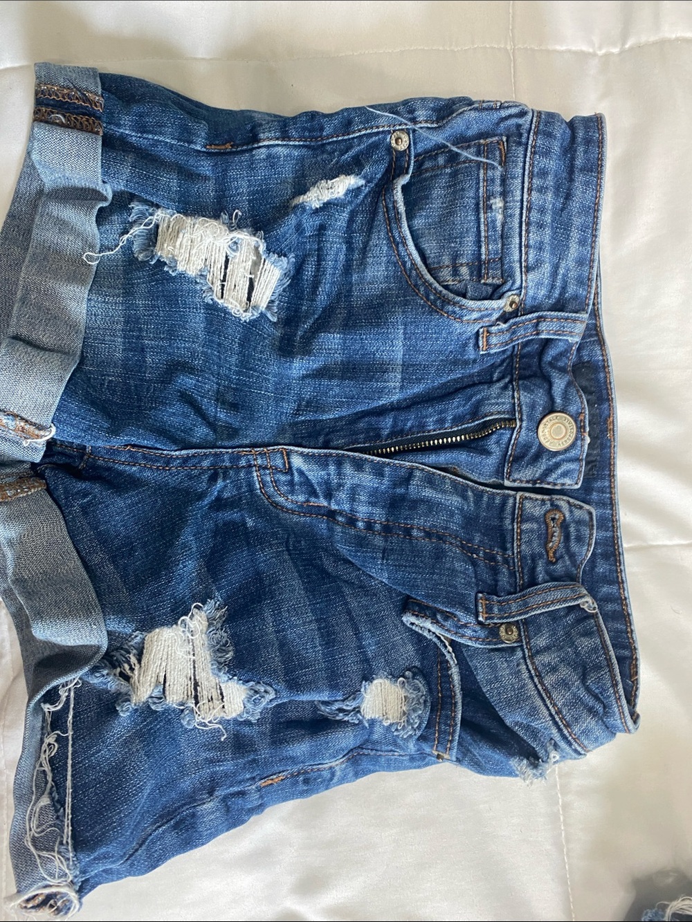 Aeropostale Distressed Cuffed Denim Shorts - Blue